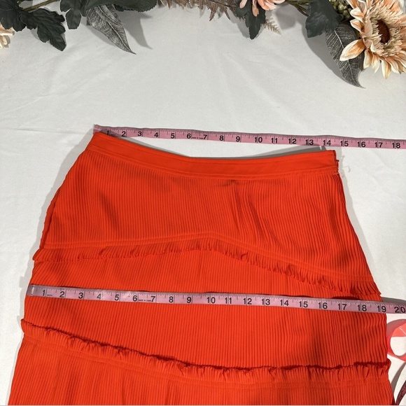 NEW‎ $548 Tory Burch [ 6 ] Stella Plissé-chiffon Midi Skirt In Spicy Orange - Picture 4 of 15
